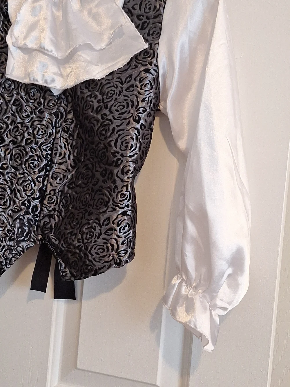 Spirit Black Cape with Red Satin Lining and Silver-Patterned Front
